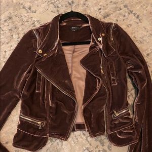 bomber style deep mauve velvet and gold jacket
